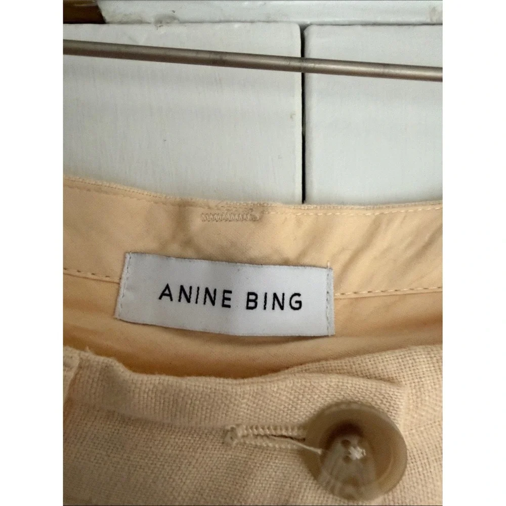 Anine Bing Pale Yellow Pleated 100% Linen Straight Leg Trousers Size 34 EU‎ US 2